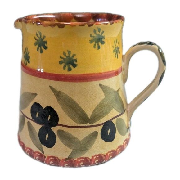Other - Vintage Italica Ars Italy Hand Painted Pottery Creamer Pitcher Olive Branch 4